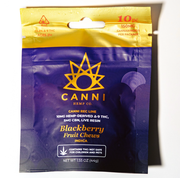 Canni Rec 10MG Delta9 THC Fruit Chews -Indica /Live Resign
